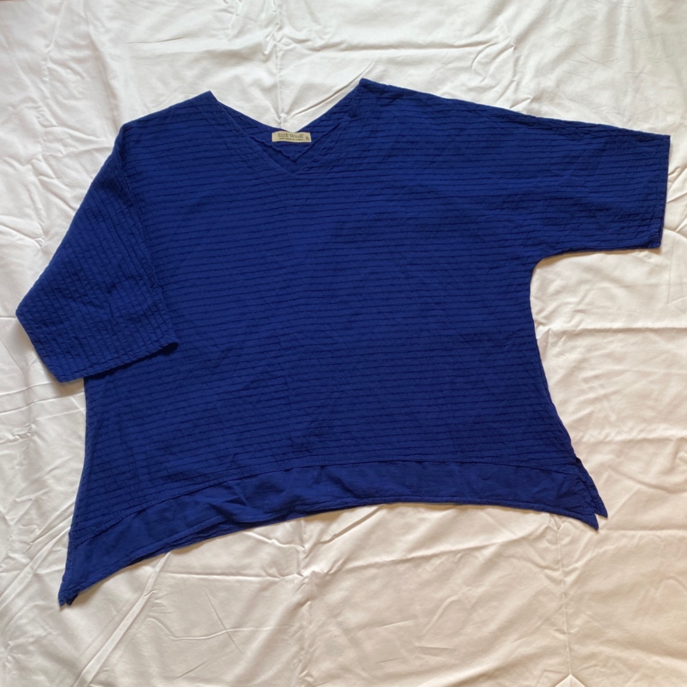 Elegant Blue V-Neck Women's Long Sleeve Top